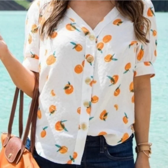 Anthropologie Maeve Hansley Blouse Top 6 Oranges EUC! - Picture 2 of 8